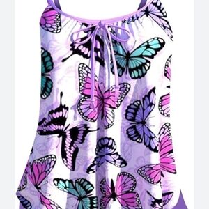 Girls' Butterfly Print Lavender Tank One-Piece Swimsuit